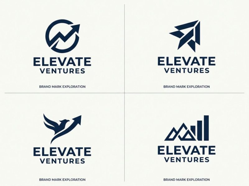 Visual display of multiple unique brand marks, showcasing diverse logo concepts and typography designs for a business identity.
