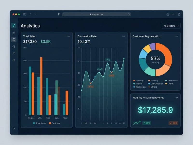 Custom CRM dashboard displaying real-time sales performance, customer engagement, and key business metrics for a company.