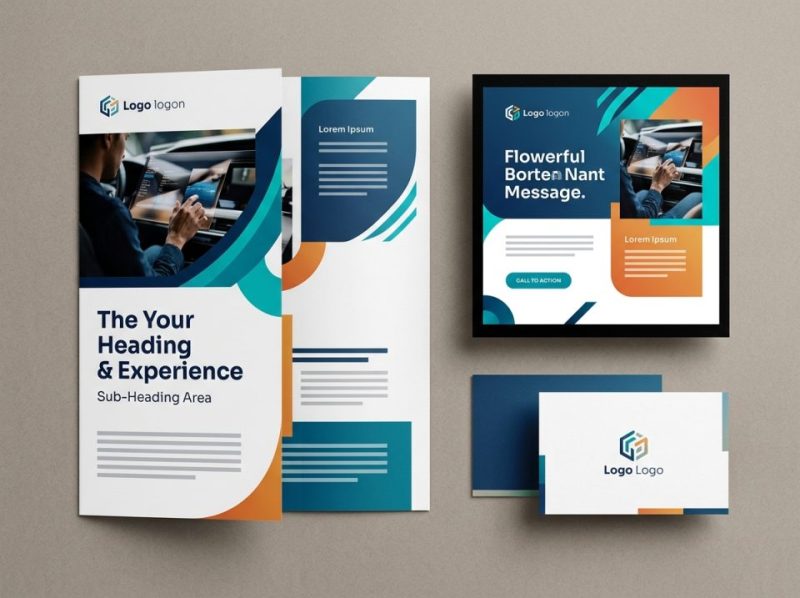 Professionally designed marketing collateral, including a brochure and flyer, showcasing brand identity and key messages.