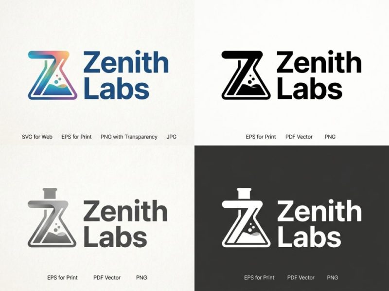 Mockup showing a company logo in various file formats and color variations, optimized for digital and print use.