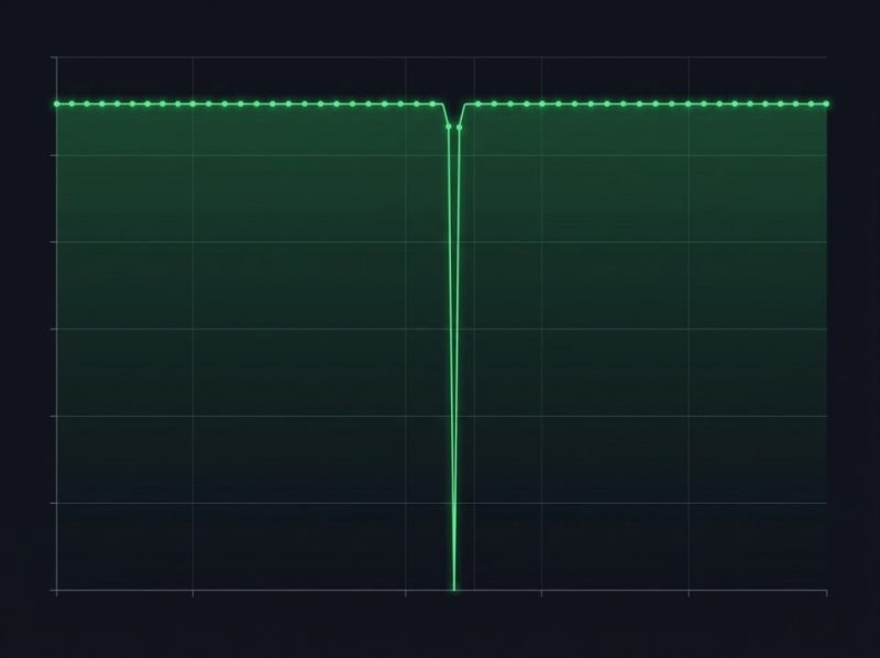 Uptime graph showing continuous service during a system migration, highlighting a seamless transition with zero downtime.