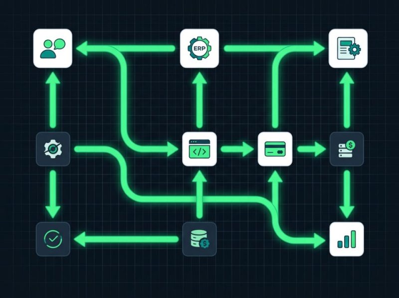 Diagram showing perfectly integrated system modules and data flows, illustrating seamless compatibility after upgrades or migrations.