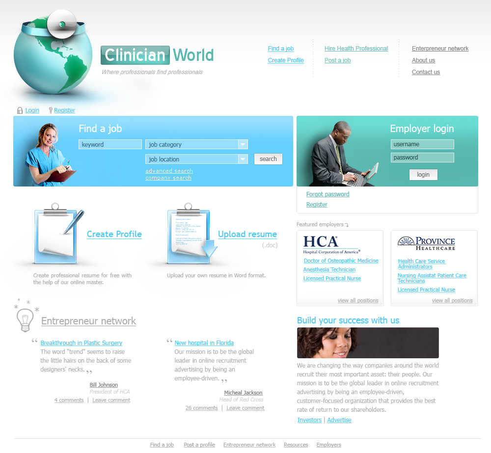 healthcare job board web design project